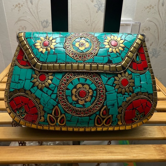 Turquoise and Red Mosaic Women Bag - Picture 1 of 16